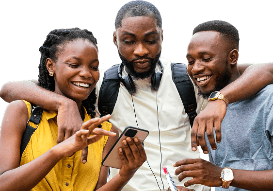 Three friends looking at phones together
